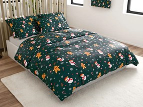 2 db-os Mikroplüss Ágyneműhuzat Szett SNOWMAN AND GINGERBREAD zöld + mikroplüss lepedő SOFT 180x200 cm fehér, franciaágy