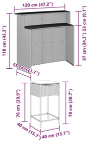 vidaXL 3 részes fekete polyrattan kerti bárszett párnával