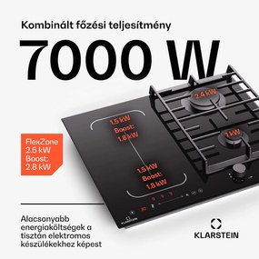 Klarstein MultiChef 4, indukciós és gáz tűzhely, 4 főzőzóna, 2 gázégő, 2 indukciós főzőlap, FlexZone