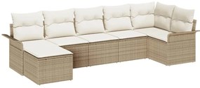 vidaXL Kerti Kanapé Szett párnával tárolóval 7 pcs Bézs Poli rattan