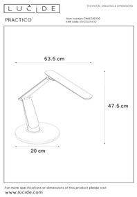 Lucide 24657/10/30 - PRACTICO LED érintős asztali lámpa, 10W, 230V, dimmelhető