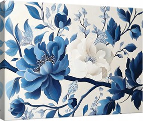 Vászonkép falikép virágok kék fehér 100 x 75