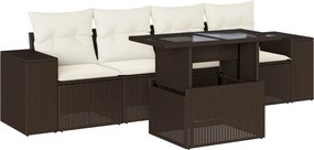 vidaXL 5 részes barna polyrattan kerti ülőgarnitúra párnával