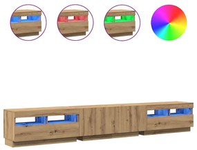 kézműves tölgy szerelt fa TV-szekrény LED-ekkel 260x35x40 cm