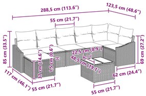 8 Részes Kerti Kanapészett Párnákkal Szürke Poli Rattan