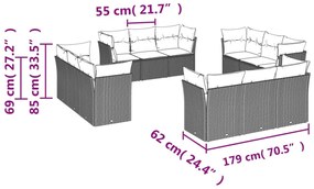 12 részes világosszürke polyrattan kerti ülőgarnitúra párnával