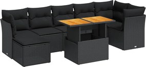 vidaXL 8 részes fekete polyrattan kerti ülőgarnitúra párnákkal