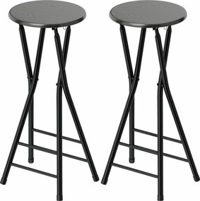 HOMCOM 2 db összecsukható bárszék – kerek magas konyhapult szék, dupla lábtartó, MDF–acél váz, fekete | Aosom