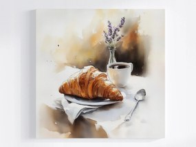 Canvas Vászonkép Asztal Kávé Eszpresszó Croissant Levendula 40x40