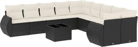 vidaXL 11 részes fekete polyrattan kerti ülőgarnitúra párnákkal