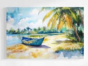 Vászonkép Canvas Trópusi Tengerpart Hajó Pálmafák Akvarell Tenger 60x40