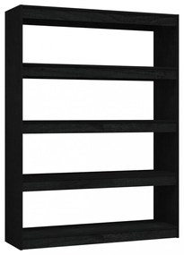 fekete tömör fenyőfa könyvszekrény/térelválasztó 100 x 30 x 135,5 cm