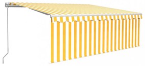 sárga-fehér kézzel kihúzható LED-es napellenző redőnnyel 4x3 m