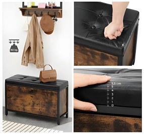 Cipősszekrény paddal TAYLOR 80x30 cm, rusztikus barna/fekete