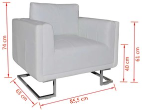fehér kocka alakú krómlábas műbőr fotel