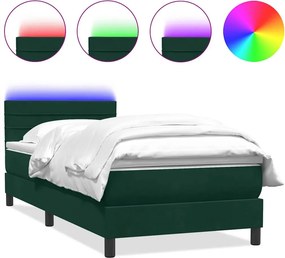 vidaXL sötétzöld bársony rugós és LED-es ágy matraccal 80x220 cm