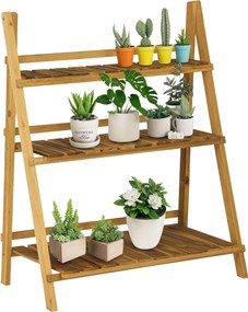 Outsunny 3-szintes Fa Növénytartó Összecsukható Növénypolc Beltéri és Kültéri Használatra Teraszra Kertbe Erkélyre 80x37x93 cm Természetes | Aosom