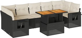 vidaXL 8 részes fekete polyrattan kerti ülőgarnitúra párnákkal