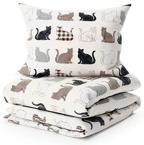 Renforcé pamut ágynemű PATTERNED CATS bézs Ágyneműhuzat mérete: 2 db 70 x 90 cm | 200 x 220 cm