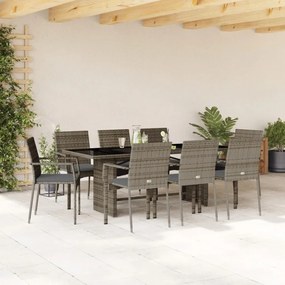 9 részes szürke polyrattan kerti étkezőgarnitúra párnával