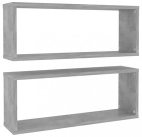 2 db betonszürke szerelt fa négyszögű fali polc 60 x 15 x 23 cm