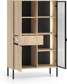 Harmona magas vitrin 92 cm fiókkal és világítással - lindberg tölgy