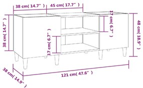 betonszürke szerelt fa hanglemezszekrény 121x38x48 cm