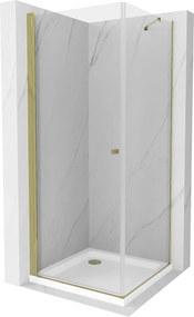 Mexen Pretoria zuhanykabin 90 x 90 cm, 6 mm-es üveg, arany profilú átlátszó üveg + vékony zuhanytálca 5 cm, 852-090-090-50-00-4010