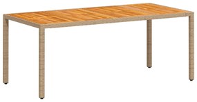 bézs polyrattan és akácfa kerti asztal 190 x 90 x 75 cm