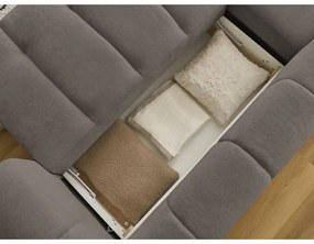 Szürkésbarna kinyitható-tárolóhelyes sarokkanapé (bal oldali-heverő résszel) Fuji – Bobochic Paris