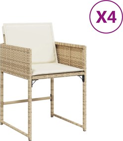 vidaXL 4 db bézs polyrattan kerti szék párnával