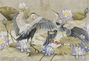 Flizelin tapéta Divatos 3D fali ragasztó Madarak és liliomok 152x104 ragasztó
