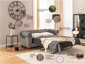 Szürke bársony kinyitható kanapé 203 cm York Blik – Ropez