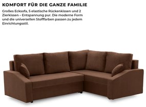 Grande Plus sarokkanapé, jobboldali, szövet anyag, barna