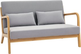 HOMCOM Modern 2-üléses, Helytakarékos Fa Szófa Párnákkal, Kárpitozott Ülőfelület és Velúr Hatású Szövet, 122x80x72 cm, Szürke | Aosom