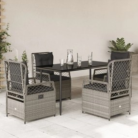 5részes világosszürke polyrattan kerti étkezőgarnitúra párnával