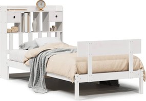 vidaXL fehér tömör fenyőfa könyvespolcos ágy matrac nélkül 75 x 190 cm