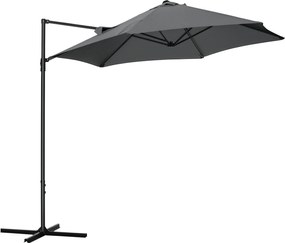 Outsunny Ø256x245 cm Kerti Napernyő 360°-ban Forgatható Elérhető Parasol Kézi Nyitással és Keresztalappal Teraszra Szabadtérre Sötét Szürke | Aosom