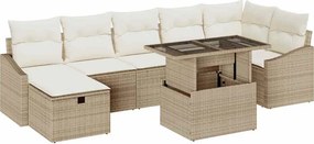 vidaXL Kerti Kanapé Szett párnával tárolóval 8 pcs Bézs Poli rattan