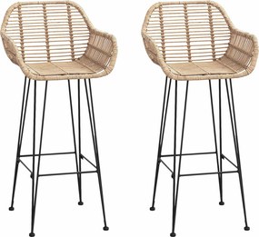 vidaXL Bárszék 2 pcs Természetes 55 x 52 x 105 cm Rattan és Vas