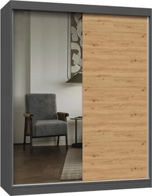 Aldabra IGA 160 A/B tolóajtós gardróbszekrény 120x61x200, 1 tükörrel / sima, antracit- tölgy