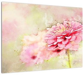 Kép - rózsaszín virág, akvarell (üvegen) (70x50 cm)