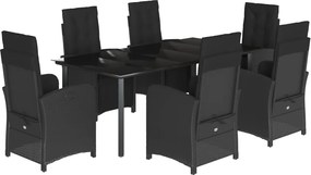 vidaXL 7 részes fekete polyrattan kerti étkezőgarnitúra párnával