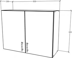 Benita 2 ajtós Felső konyhaszekrény Antracit-Fehér 80x30x60 cm