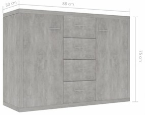 betonszürke szerelt fa tálalószekrény 88 x 30 x 65 cm