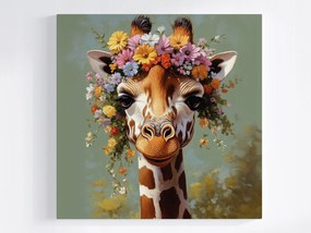 Vászonkép Canvas Portré Állat Zsiráf Virágok Koszorú Tavasz 40x40