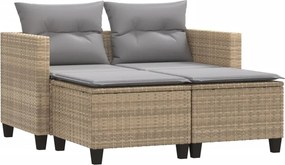 vidaXL 2 személyes bézs polyrattan kerti kanapé zsámollyal