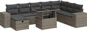 vidaXL 9 részes szürke polyrattan kerti ülőgarnitúra párnákkal