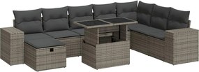 vidaXL 9 részes szürke polyrattan kerti ülőgarnitúra párnákkal