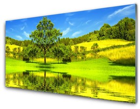 Modern üvegkép Fa Mező Természet 140x70 cm